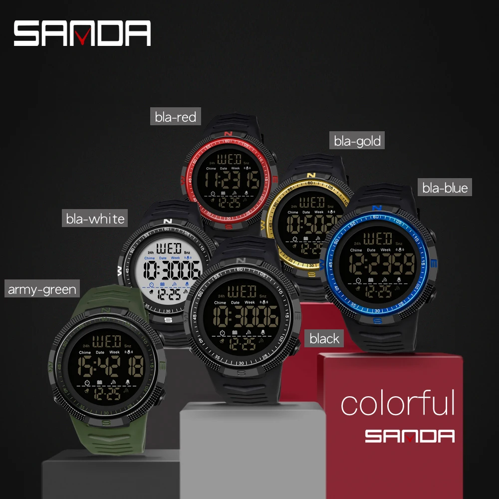 SANDA Fashion Outdoor Sport Watch Men Multifunction Watches Alarm Clock Chrono 5Bar Waterproof Digital Watch reloj hombre