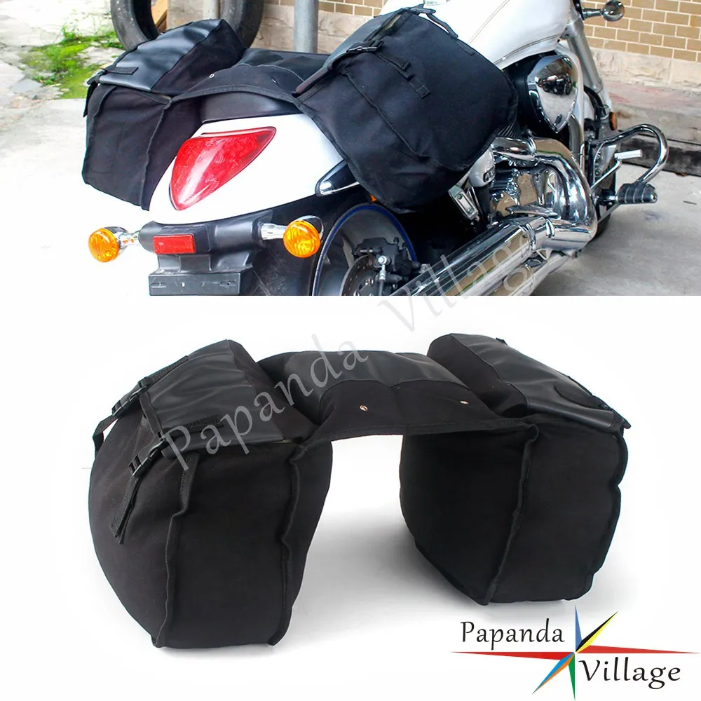 Motorbike Saddlebags Side Tool Pouch Canvas Leather Luggage Storage Bags Saddle Bags For Harley 883 Chopper Cruiser Honda Suzuki