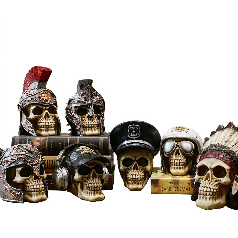 Creative Vintage Resin Skull Statue Skeleton Props Sculpture Home Office Desk Decoration Ornament Halloween Decor Birthday Gift