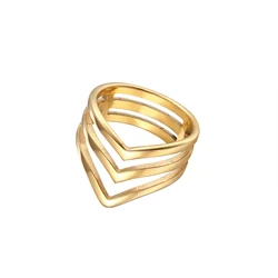 Top Quality Inside And Outside Polished Three V Shape Ring For Women Titanium Steel Jewelry Gold Color Ring Wholesale