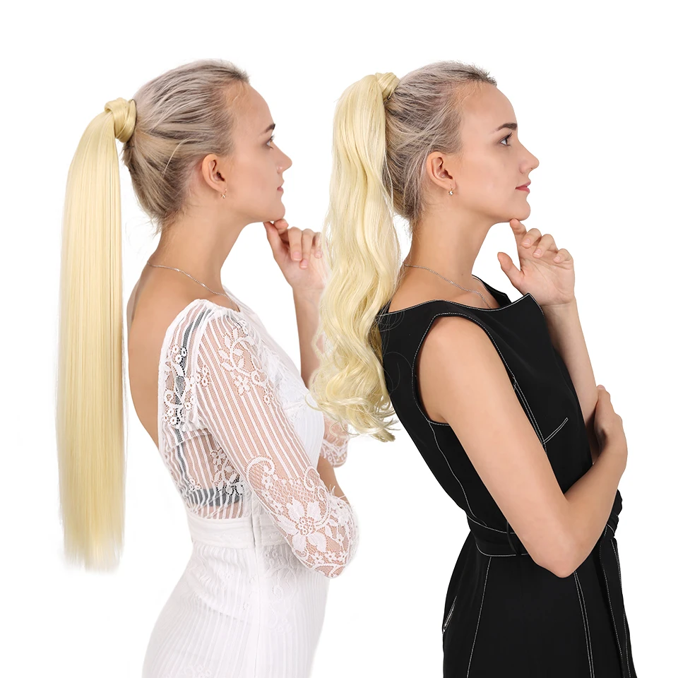 AILIADE Synthetic Long Corn Wavy Wrap Around Clip In Ponytail Hair Extension Heat Resistant Pony Tail Fake Hair