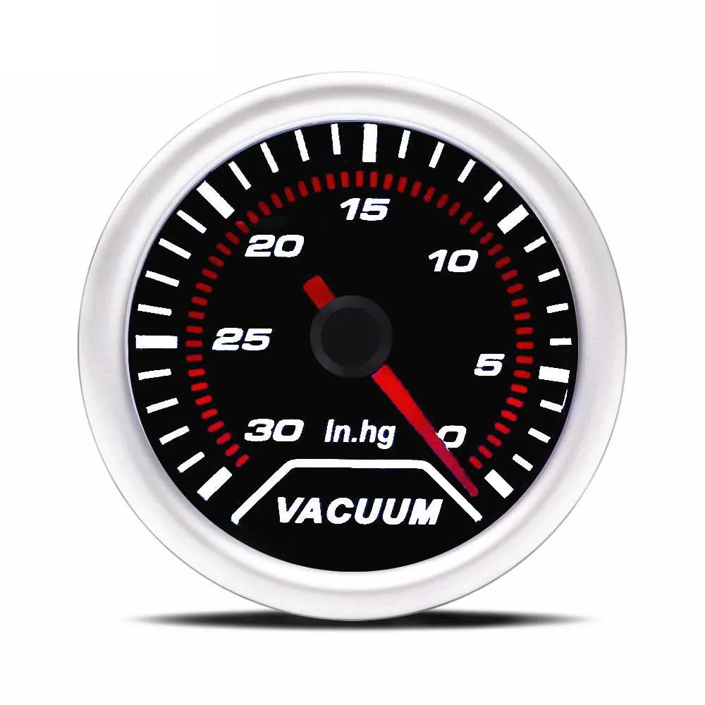 

2"52mm 12V Car Auto Vacuum Gauge -30~0 In.Hg Displaying Smoke Lens Racing Car Vacuum Meter White LED