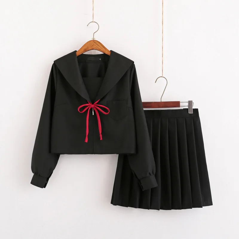 School Dresses Japanese Jk Uniforms Black Sailor Suit With Tie Anime Pleated Skirt Uniform Dress For High School Girls Students