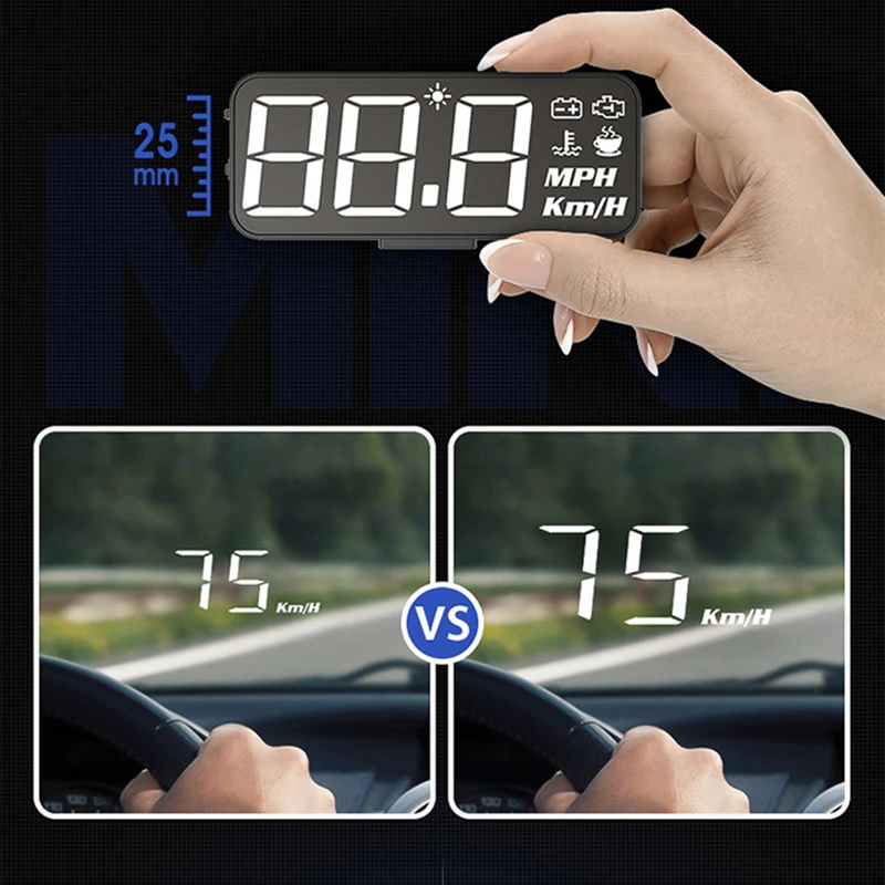 ELING Digital Black HUD Car Head Up Display Windshield Speed Projector Security Alarm Water Temp Overspeed RPM Voltmeter