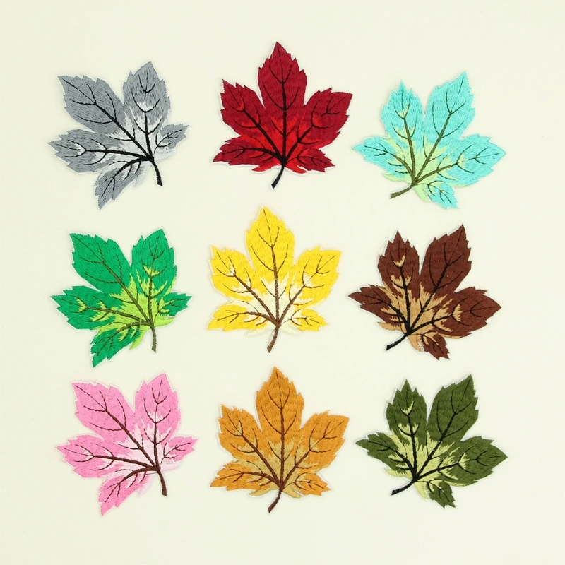 9 Piece Multicolor Maple Leaf Sew/Iron On Appliques Embroidery Patches for Clothing Art Crafts DIY Badge Stickers Decor