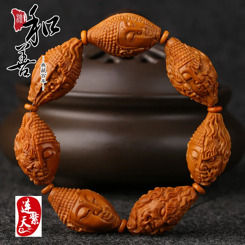 1.8 Large-seeded olive core carving and hand-string text playing bracelet male and female accessories Chinese handicrafts god