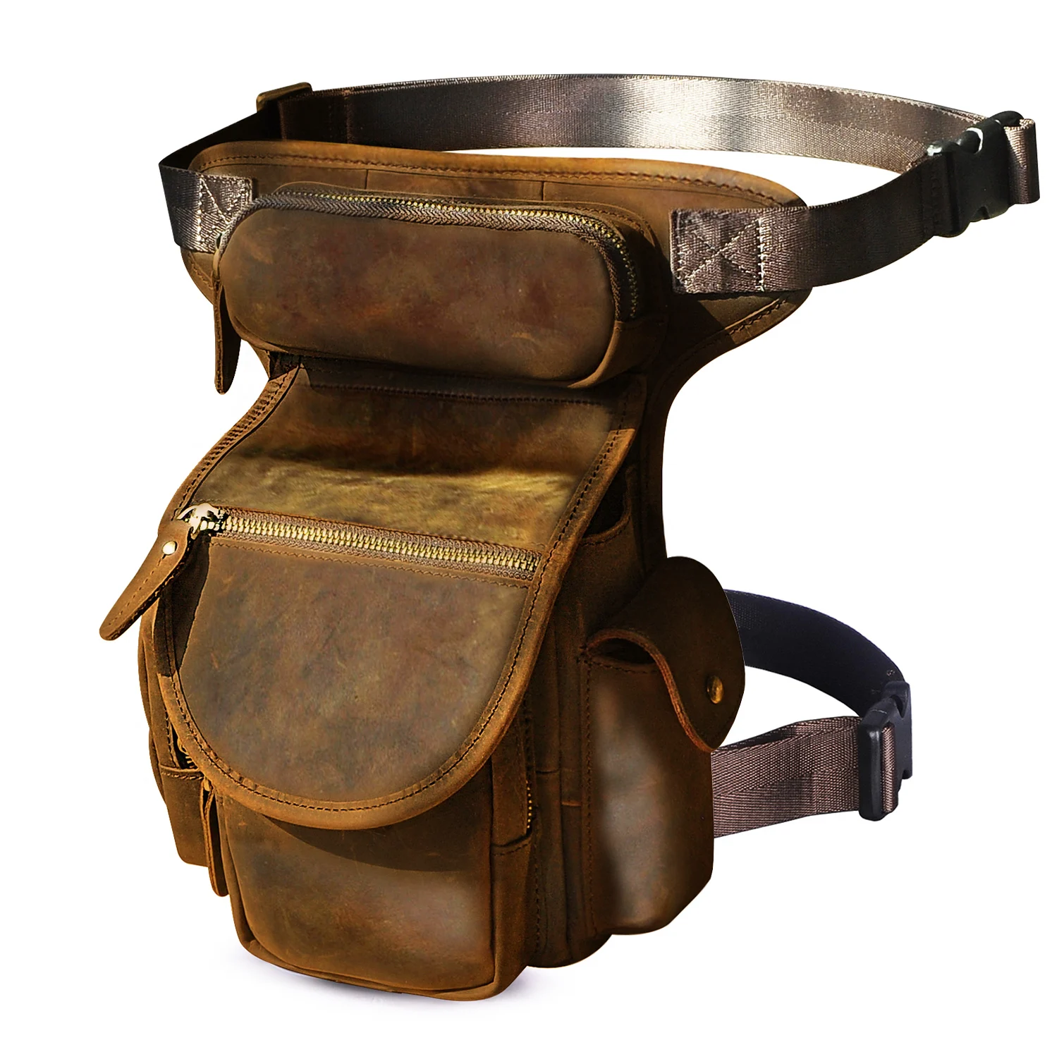 Thick Crazy Horse Leather Men Design Messenger Sling Bag Vintage Travel Heavy Duty Fanny Waist Belt Pack Leg Thigh Bag Male 3109