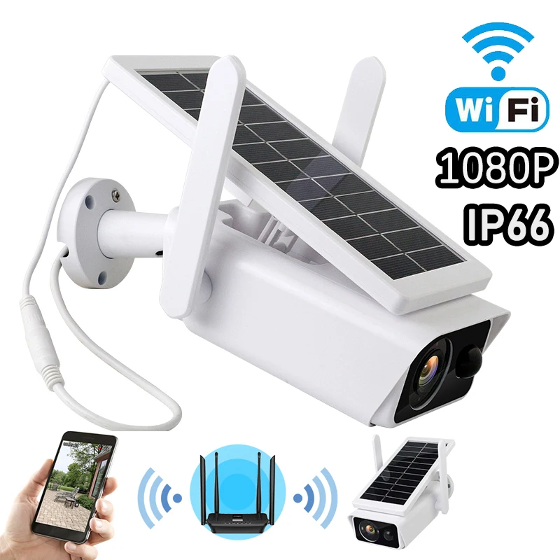 

Solar WIFI Camera Wireless Webcam 1080P/2MP IP66 HD TF Solar Panel Battery Two Way Audio Outdoor Waterproof Surveillance Cameras