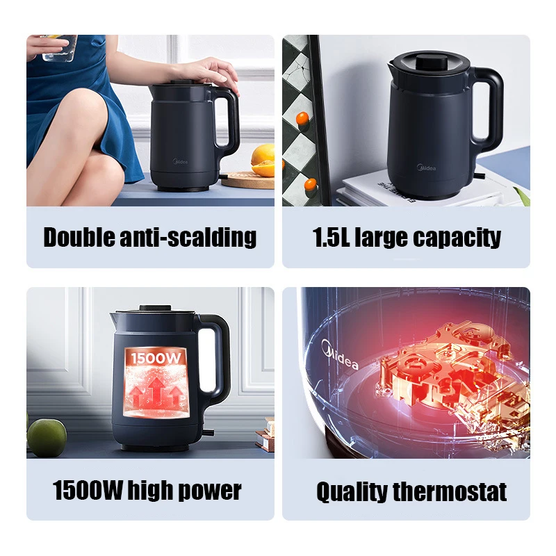 ميديا غلاية كهربائية 304 الفولاذ المقاوم للصدأ 1500 واط سريع سخان مياه الغليان التلقائي التدفئة انقطاع التيار الكهربائي للمنزل SH15X1-202