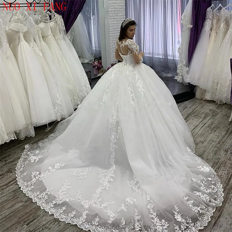 NUOXIFANG Elegant Long Sleeves Plus Size Wedding Dress White Robe De Mariee 2024 Appliques Lace Bridal Gowns Vestido De Novias