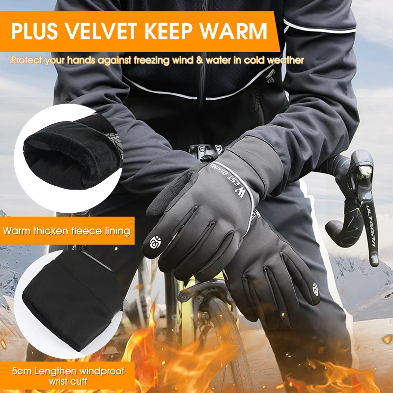 WEST BIKING Winter Bike Gloves Thicken Warm Touch Screen Men Women Cycling Gloves Sport Running Ski MTB Bike Motorcycle Gloves