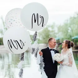 Big 36inch Round Mr & Mrs White Printed Latex Balloon Bride Wedding Party Decoration Valentine's Day Birthday Air Globos Supplie