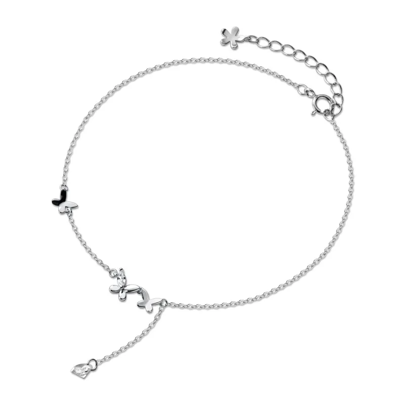 MloLiAcc-Bracelets de cheville en argent regardé 925 véritable pour femme, bijoux fins, papillon brillant, pompon à la mode, CZ, 925