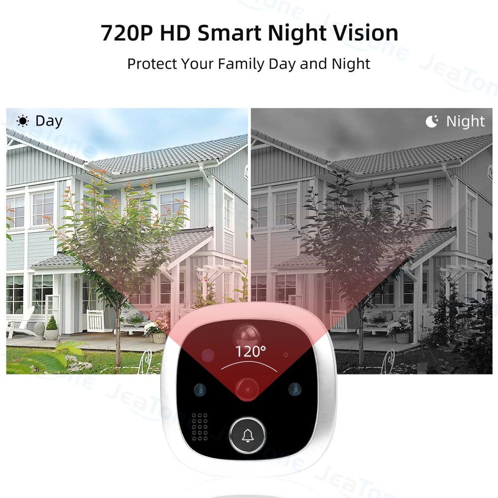 Jeatone Mini 4.3Inch LCD Screen Indoor Camera Tuya Smart Digital Door Peepholes Wifi Camera 120° Wide Angle PIR Motion Detection