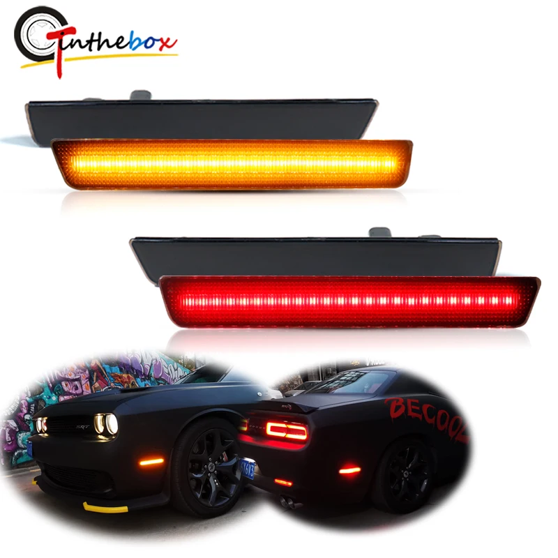 Gtinthebox Front Amber Rear Red LED Car Bumper Side Marker Signal Lights For 2008-up Dodge Challenger Charger Fender Flare Light