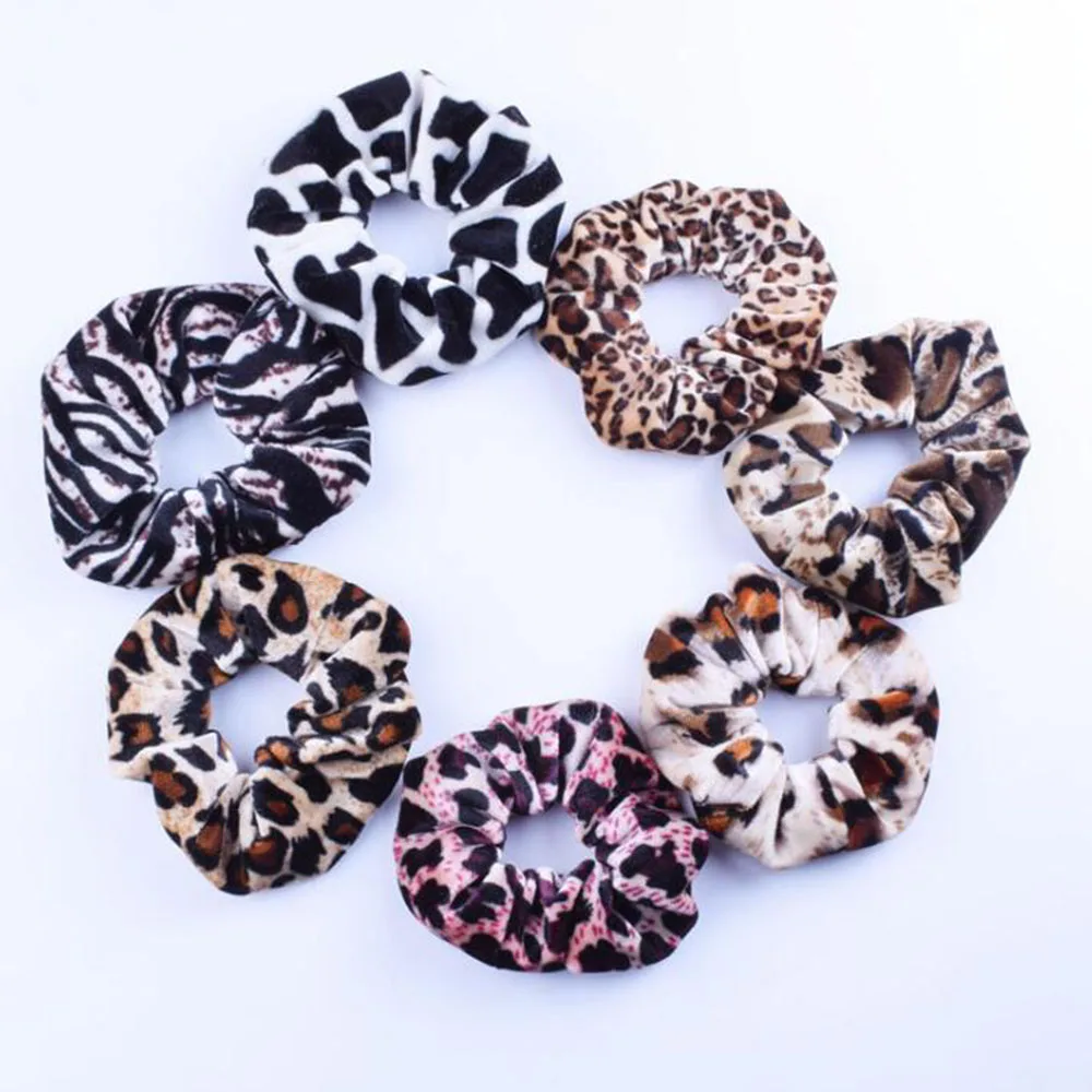 1 Piece Leopard Gold Velvet Hair Scrunchie Floral Grip Loop Holder Stretchy Hair Band Hair Ties Women And Girl Accessories