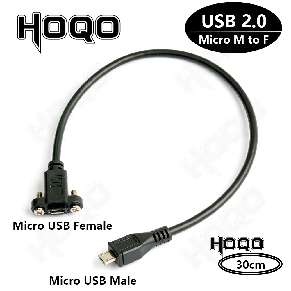 1ft Micro USB USB 2.0 Male Connector to Micro USB 2.0 Female Extension Cable Pitch 17mm With screws Panel Mount Hole 0.3m