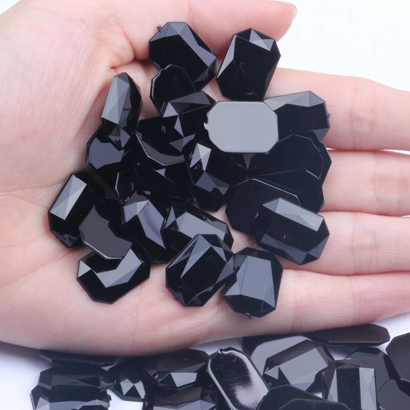 Rectangular Acrylic Rhinestones Flat Facets Many Sizes Flatback Black Glue On Beads For Jewelry Making Decorations