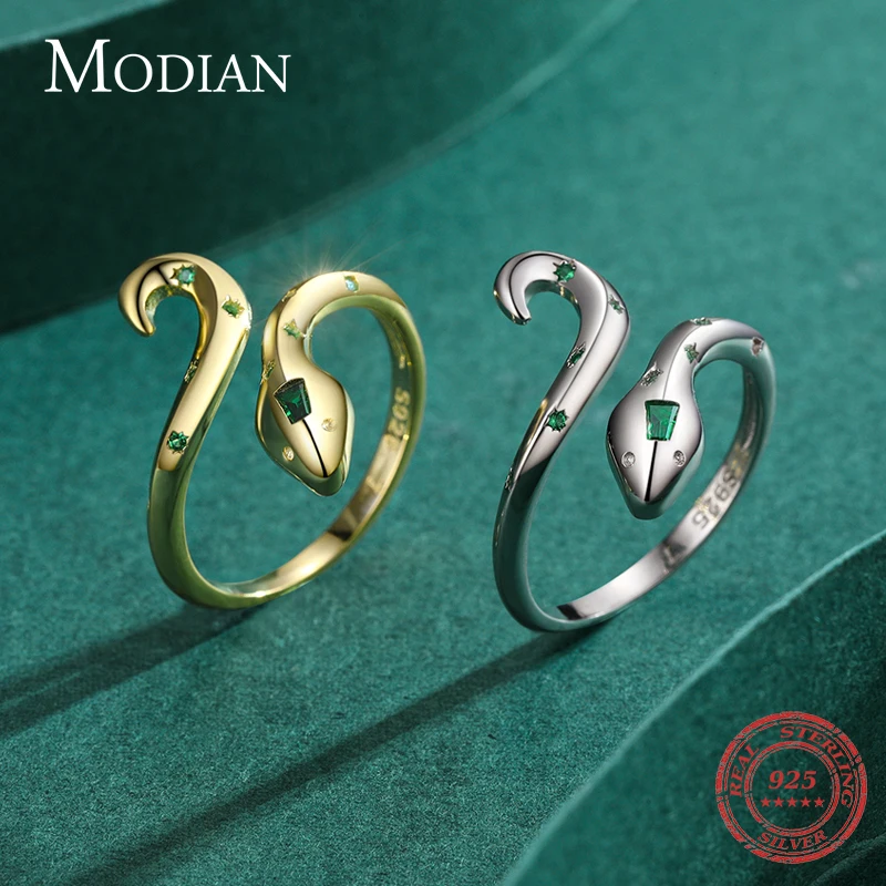 MODIAN Thật Nữ Bạc 925 Xanh Zirconia Ngôi Sao Thời Trang Loài Rắn Nữ Nhẫn Cho Nữ Có Thể Điều Chỉnh Đảng TFine Trang Sức