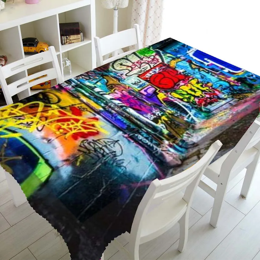 Soyut Eski Graffiti Sokak Duvar Sanatı Masa Örtüsü Kapak Parti için Dikdörtgen Kare Tuğla Sprey Masa Örtüsü 140x200 Ev Dekor Hediye