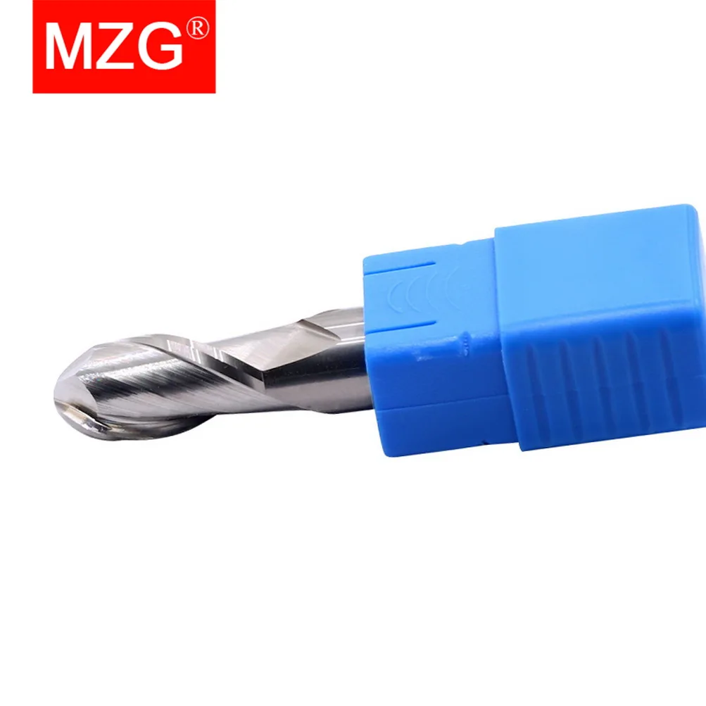 MZG 2 Flute Cutting HRC55 2mm 3mm 4mm Aluminium Copper Machining CNC Tungsten Steel Sprial Bit Milling Cutter Ball Nose End Mill