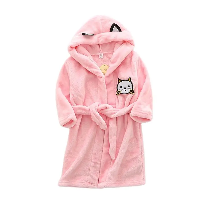 Kids Cartoon Cat Robes New Winter Baby Girl Bathrobe Sleepwear Robe For Children Flannel Hooded Pajamas Boys Homewear Clothing