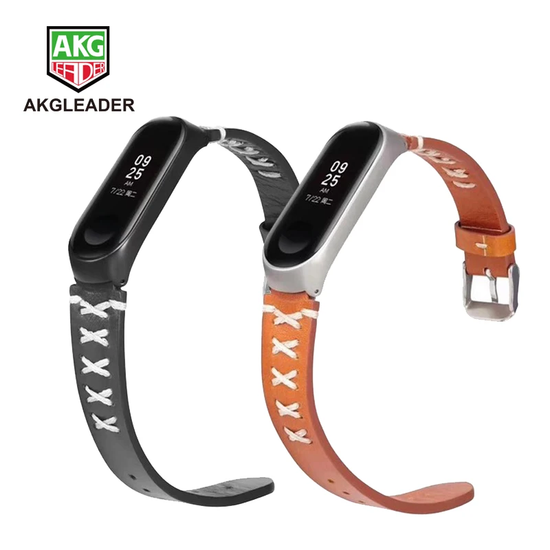 AKGLEADER Mi Band 5 6 7 NFC Bracelet Wrist Strap For Xiaomi Miband 3 4 Vintage Style Leather Correa Miband 4 3 Watchstrap