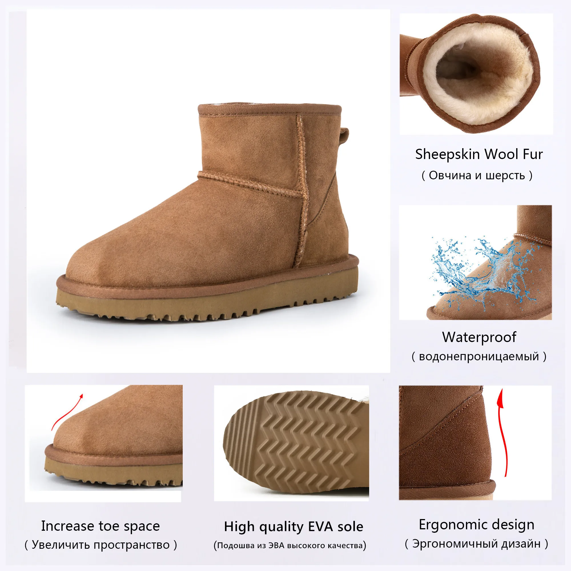 New 2023 Fashion Australia Natural Wool Lined Cowhide Upper Ankle Winter Women Classic Snow Boots High-quality Genuine Leather