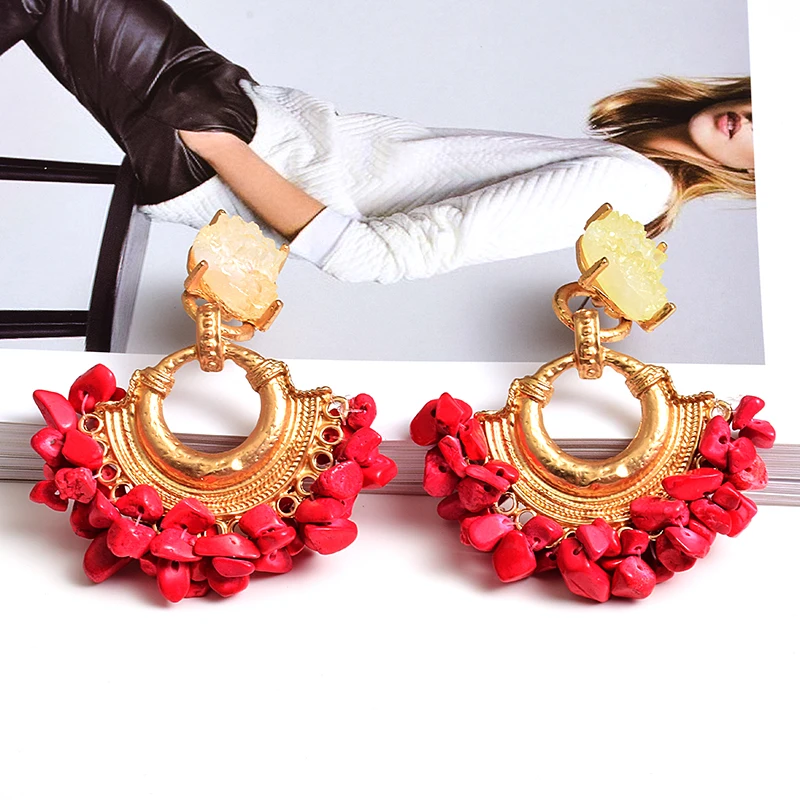 Vintage Handmade Beaded Earring For Women Boho Jewelry Resin Stone Statement Jewelry Bohemian Ear Ring Drop Earrings