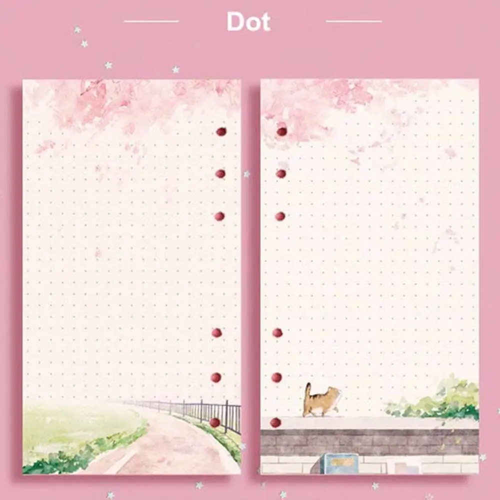 New 80 Sheets Kawaii Sakura And Cat A6 Loose Leaf Notebook Refill Spiral Binder Inner Pages Line Grid Blank Agenda