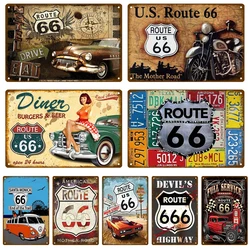 Route 66 Metal Sign House Plaque Metal Poster Tin Sign Plate Wall Posters Vintage Retro Aesthetic Room Decor Wall Art Decoration