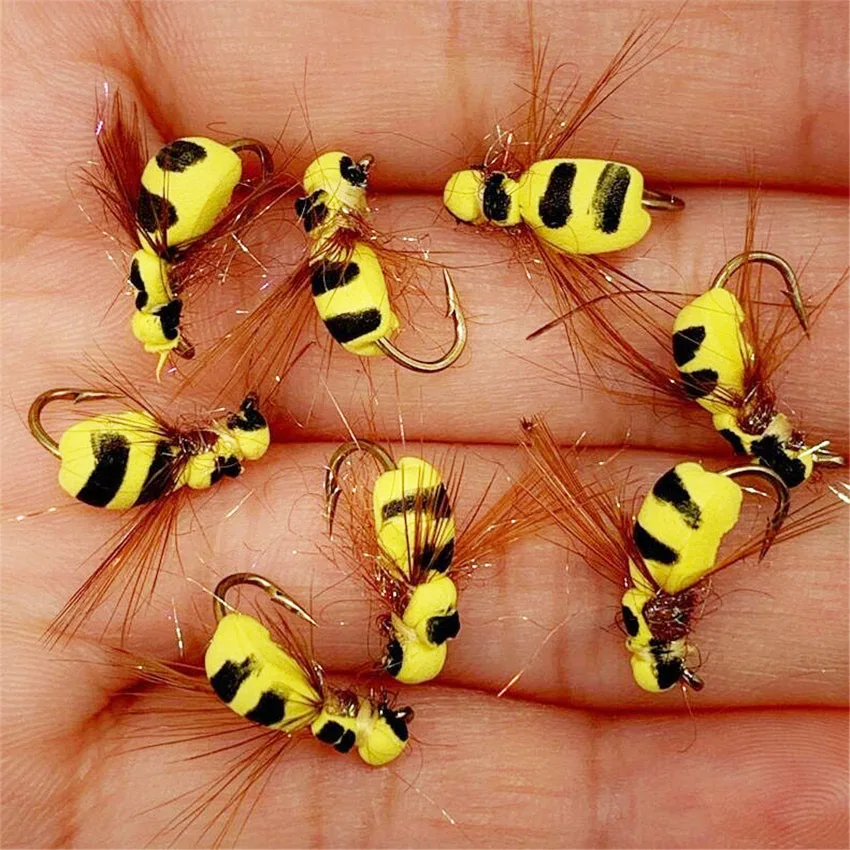 5/10/25Pcs/Box Yellow Simulation Bee Dry Fly Floating Foam Flies Trout Bass Perch Fly Fishing Flies Lures Size #10