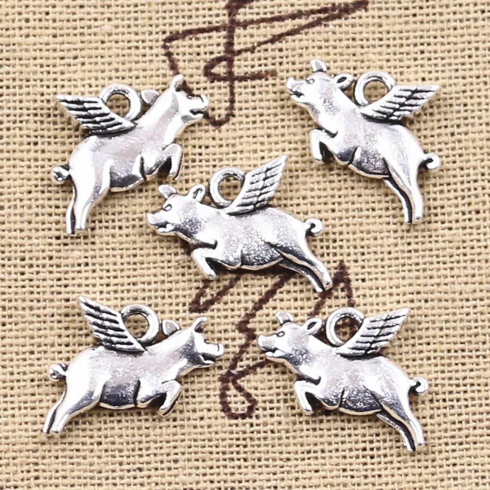 20pcs Charms Flying Pig 15x18mm Antique Silver Color Pendants DIY Necklace Crafts Making Findings Handmade Tibetan Jewelry