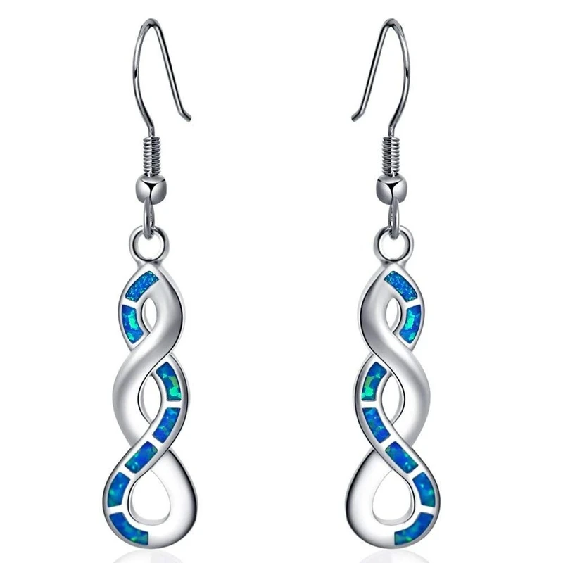 New Fashion   Wave Drop Dangle Earrings for Women Naby Blue Fire Opal Charm Earring Bride Wedding Jewelry Gift