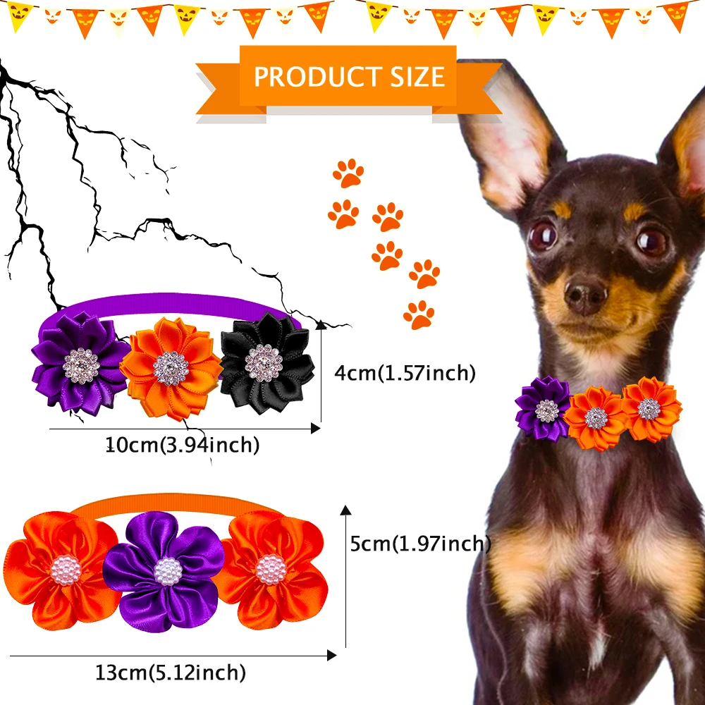 Imagem -03 - Cão Gravata Borboleta Halloween Suprimentos para Animais de Estimação Colar de Flor Diamante Pequeno Cão Gato Gravatas Borboleta Colar Férias Pequeno Cão Acessórios 50 100 Peças