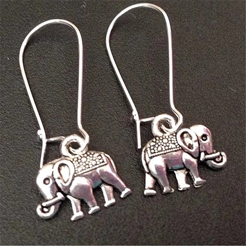 Antique Silver Color Indian Elephant Earrings for Women, Cartoon Tiny Elephant Jewelry