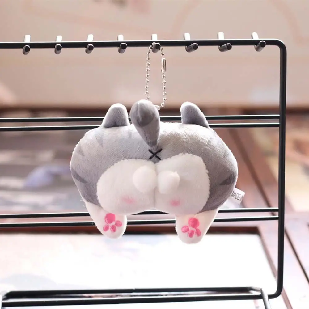 New Plush Cat Ass Keyring Cartoon Corgi Dog Ass Keychain for Women Plush Doll Bag Pendant Key Chains