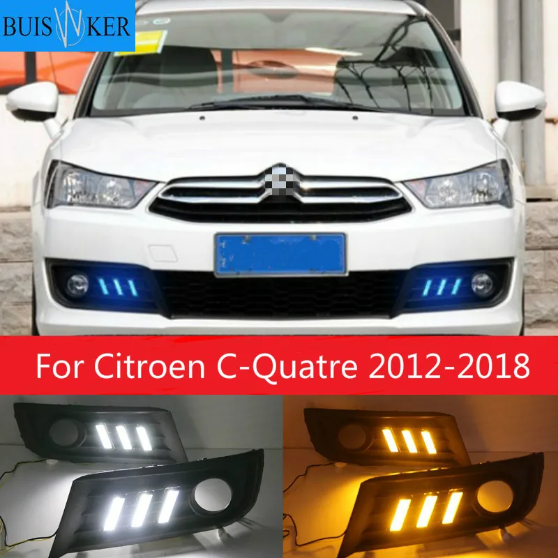 

LED DRL daytime running light+Front fog light For Citroen C-Quatre 2012-2018 with Dynamic moving yellow turn signal