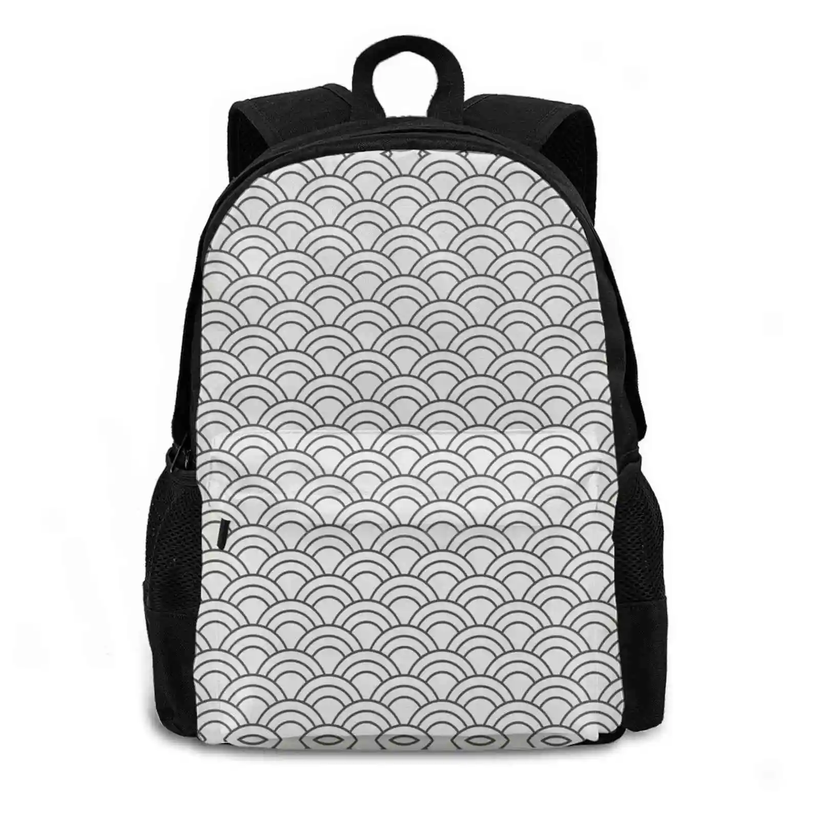 Waves / Japanese / Silver Gray Hot Sale Schoolbag Backpack Fashion Bags Luxury Geometric Pattern Patterns Beach Outfits Summer