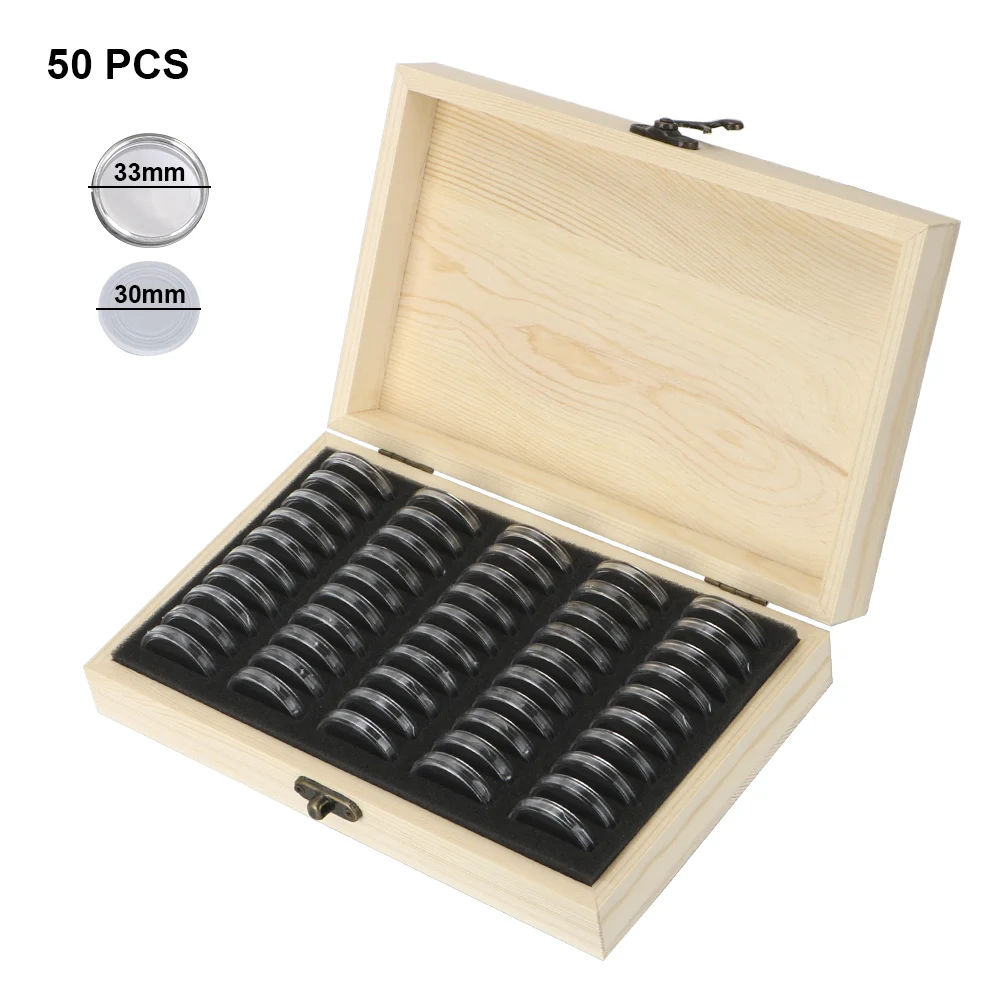 20/30/50/100/120PCS Coins Holder Storage Box Coin Collection Case With Adjustment Pad Antioxidative Coin Wooden Money Box