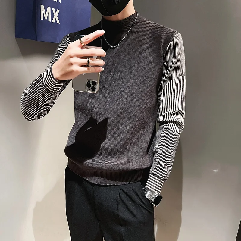 

Winter Sweaters For Men Korean Fashion Streetwear Mock Neck Sweaters Solid Color Men Cashmere Sweater Woolen Slim Fit Trends 3XL