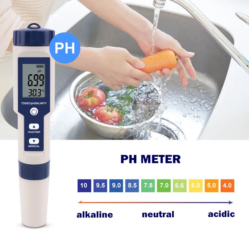 5 In 1 PH/TDS/EC/Salinity/Temperature Tester Pen Professional Digital Water Tester Waterproof Multi-Function Meter