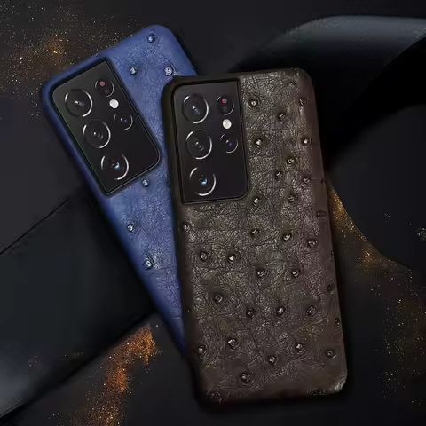 100% Genuine Ostrich Leather Case For Samsung Galaxy S21 S22 S23 S24 Ultra S24Plus S23Plus A55 5G