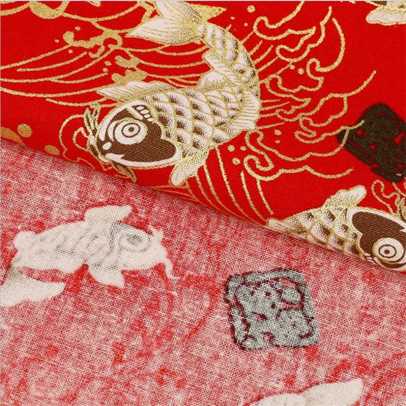 NCF20 Red/Black/White Carp Reactive Printed Japanese Style Fabric Bronzed Patchwork Cotton Fabric DIY Handmade Sewing Fabirc