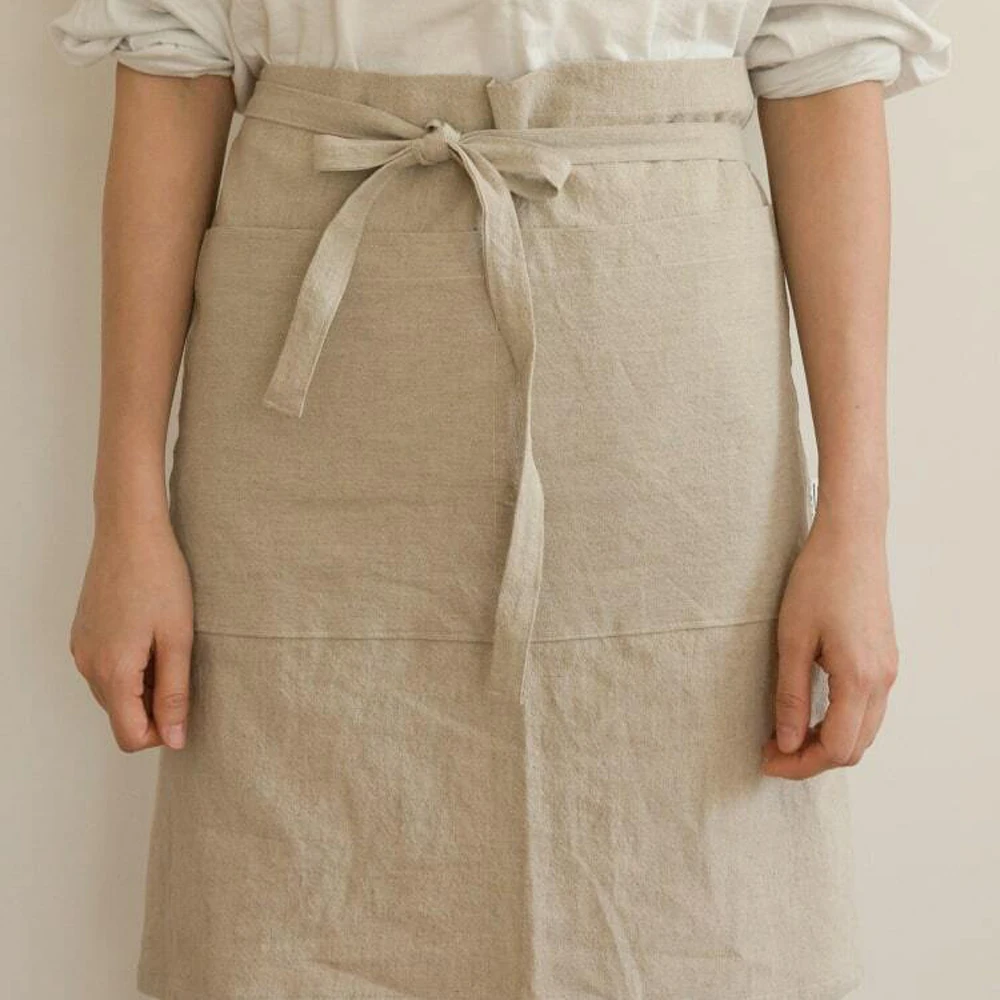 Japanese-style Korean-style half-length apron linen fabric Japanese and Korean simple fashion embroidered printing