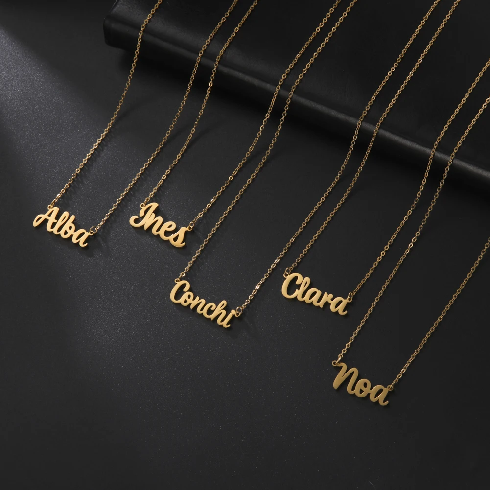 Skyrim Edelstahl Personalisierte Namenskette für Frauen, Individueller Namensschild-Anhänger, Halsketten, Herz-Schmuck Geschenk – Detail 7