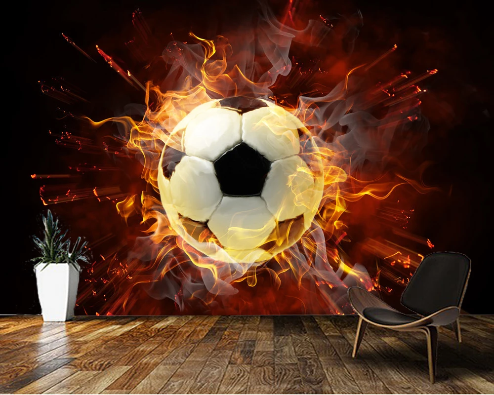 Custom children wallpaper,Football on fire mural for the living room bedroom TV backdrop waterproof wallpaper