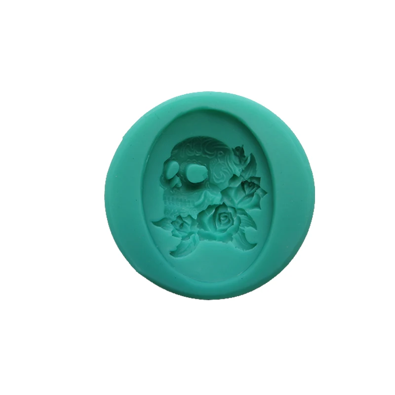 Silicone Fondant Mold Skull with Rose DIY Fondant Cake Decoration Mold Small Food Grade Cameo Pendant Cake tools