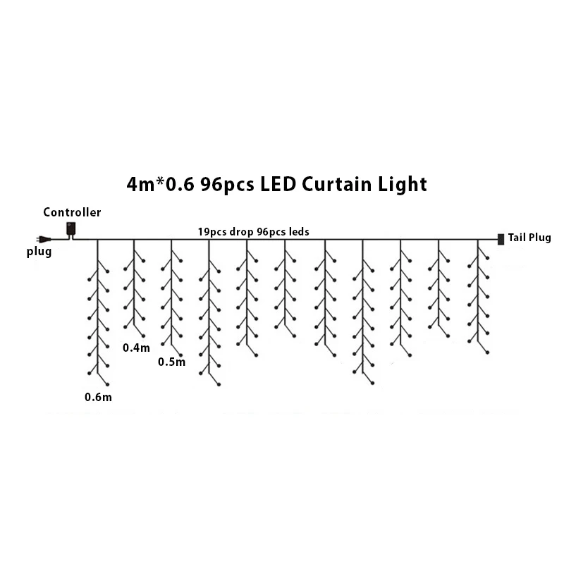 LEDカーテンライトガーランド,4x0.6m,クリスマス,屋外,ツリー,クリスマス,パーティー,家,装飾,卸売