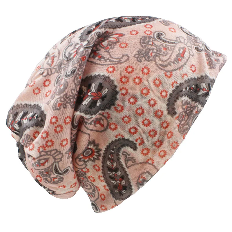 ALTOBEFUN Girl Fashion Feminino Multifunction Scarf Autumn Winter Thin Skullies Beanies Cute Print Design Hats For Women BHT101